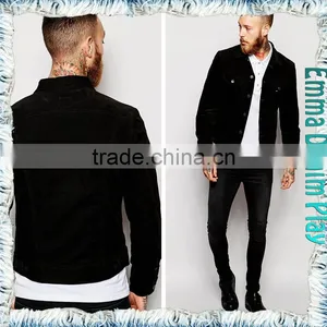 2016 New Collection Slim Fit Metal Rivet Black Dark Wash Cropped Jean Jacket for Mens thumbnail-1