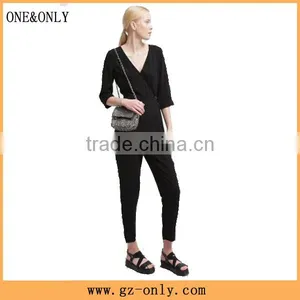 Casual Black V-neck With Belt One Piece Suit Design Trousers thumbnail-1