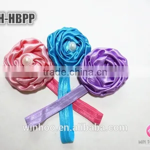 2015 Hottest Elastic Peony Flower Hairband, Satin Flower With Bead thumbnail-3