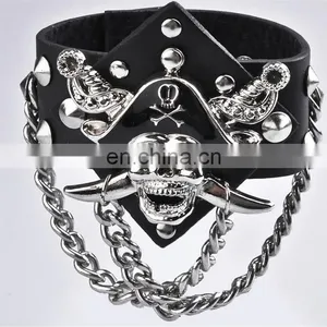 Fashion Cool Euramerican Style Decorative Rivet Punk Thick Leather Bracelet thumbnail-1