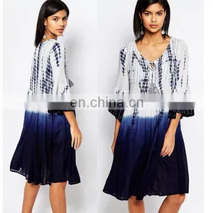 2016 OEM Cotton Prints Women Dresses Latest Summer Women Causal Dress thumbnail-1