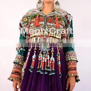 Afghan Traditional Belly Dance Costume Dress - Tribal Handmade Kuchi Dress-afghanistan Kuchi Ethnic Purple Tribal Dress thumbnail-1