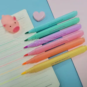 Factory Price 6 Color Pastel Color Fluorescent Soft Fiber Tip Highlighter Triangle Shape Barrel Marker Watercolor Pen thumbnail-3