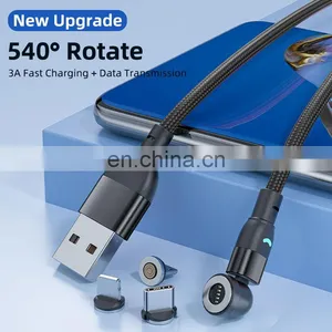 Wholesale 3 in 1 Phone Cable 540 Rotation 3A Magnet Nylon Led Fast Charger USB Type C Charge Cable Magnetic Cable for Phone thumbnail-3