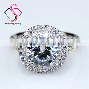 Round Brilliant Cut Moissanite 2CT 8.0mm Center Double Halo 14k 18k White Yellow Gold Halo Diamond Engagement Ring thumbnail-1