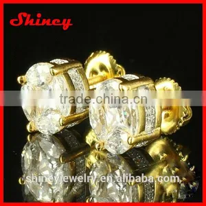 18k Gold Centre Big Zirconia Micro Pave Gold Accent Diamond Gold Earrings thumbnail-1