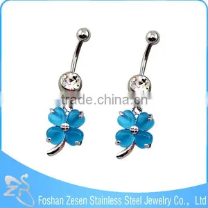 Hypoallergenic Women Dangling Clover Belly Ring Fashion Crystal Banana Piercing thumbnail-1