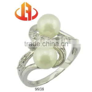 Latest Design Rhodium Plated Pearl Jewelry Ring thumbnail-1