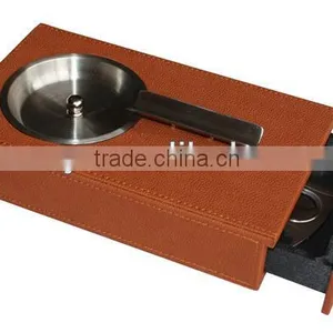 Hot Sale Cool Smokeless Brown Real Leather Ashtrays thumbnail-1