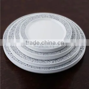 White With Silver Trimmed 10.25" Round Disposable Plate thumbnail-1