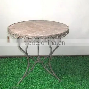 Bistro Furniture Round Metal Table W/fir Wood Board thumbnail-1