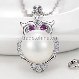Elegant Fashion Natural Fresh Water Pearl 925 Sterling Silver Owl Pendant thumbnail-3