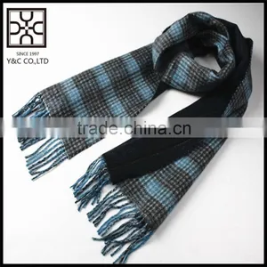 Double Sided Checked Wool Plain Scarf With Fringe thumbnail-2