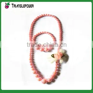 Candy Colorful Beaded Necklace Bracelet Set With Silk Flower for Kids thumbnail-3
