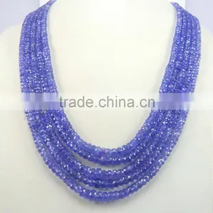 Best Price Natural Royal Blue AA Quality Tanzanite Roundel Faceted Beads, tz Beads thumbnail-2