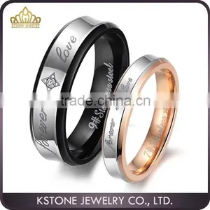 KSTONE 2016 New Arrival Fashion Wholesale Jewelry Stainless Steel Black Gold Plated Couple Ring Wedding Ring thumbnail-1