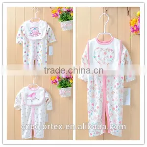 China Wholesale Long Sleeve Girls Romper 2pcs Set Overall + Bib Cotton Baby Wear thumbnail-1