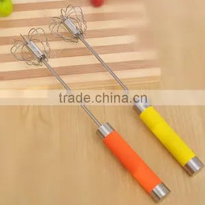 14"Stainless Steel Rotation Whisk Tool With Rubber Handle thumbnail-1