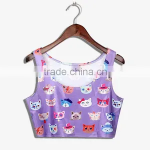 2015 Women Crop Tops Wholesale Sublimation Cartoon Print Custom Design N7-39 thumbnail-1