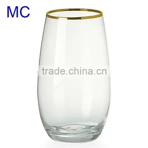 Hand Blown Clear Water Glass With Gold Rim thumbnail-1