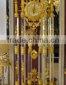 Exquisite Brass Cast 24K Gold Plated Emperador Marble Base Floor Clock thumbnail-6