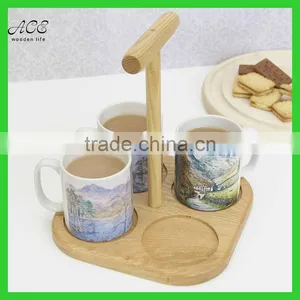 Wooden Coffee Cup Carry Tray/ Wooden Tea Cup Holder Tray thumbnail-1