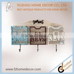 Decorative Metal Magazine Storage Holder With Wooden Board for Wall Decoration thumbnail-1