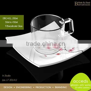 200ml Clear Borosilicate Galss Coffee Cup With Handle By Hand thumbnail-1