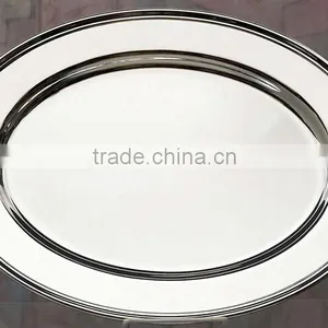 Silver Plated Oval Dish Tray With Handles , Decorative Service Food Tray, Airlines Service Tray, Arabic Metal Trays thumbnail-1