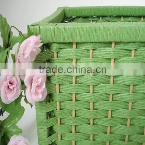 Wholesale Square Green Handmade Weaving Natural Paper Basket thumbnail-3