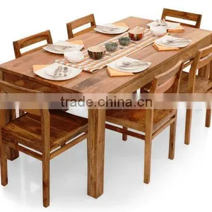 Natural Finish Six Sitter Wooden Dining Table Set thumbnail-1