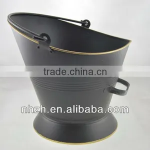 Matte Black Metal Coal Scuttle With Gold Edge thumbnail-1