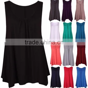 Plus Size Wholesale T-shirts Womens Sleeveless Ladies Ruched Uneven Hem Plain Long Vest T Shirt Top thumbnail-1