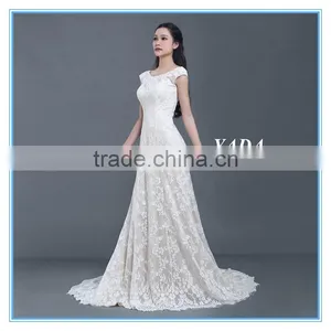High Quality Italian Lace Cap Sleeve A Line Long Wedding Dress thumbnail-2