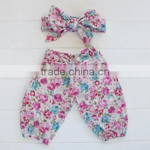 Summer Boutique Blue Floral Fresh Baby Girl Shorts Cotton Bow Shorts thumbnail-4