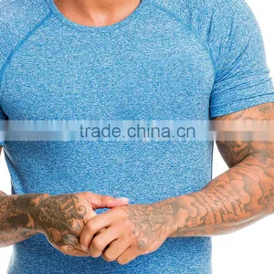 Heather Blue Spandex Dry Fit Men Training Fitted t Shirt thumbnail-3