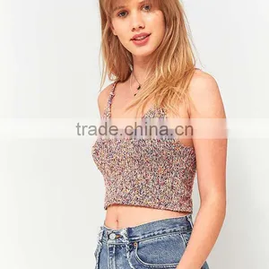 2017 Unique Women Colorful Knit Fabrication V-neck Thin Straps Knit Crop Tops thumbnail-3