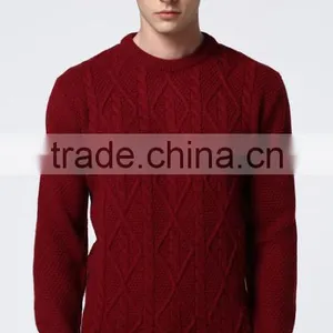 Mans Round Colloar Cable Knit Pattern Pullover Sweater With High Quality thumbnail-3