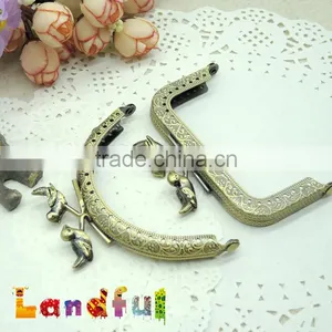 8.5cm Vintage Bronze Round Birds Bag Sewing Metal Coin Kiss Lock Square Frame thumbnail-1