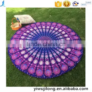 Large Custom Peapock Print Round Camping Picnic Beach Towel thumbnail-2