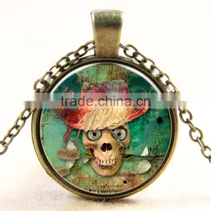 XP-TGN-S-131 Popular Accessories Pendant Dome Mandala Time Gemstone Round Skull Glass Cabochon Necklace For Promotional Gift thumbnail-2