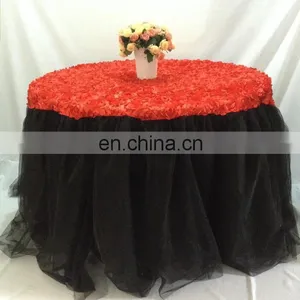 China Factory Latest Design Red Rosette Black Tulle Table Skirt Designs thumbnail-4