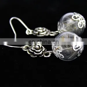 Hot Sell Glass Ball Dandelion Seeds Vintage Flower Metal Plant Pendant Unique Earrings thumbnail-2