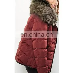 Newest Design Winter Soft Faux Fur Collar Padding Jacket for Lady thumbnail-3