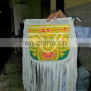 Banjara Cross Body Messenger Bag With Suede and Fringes Vintage India Handicraft thumbnail-1
