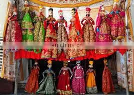 5 Pair of Rajasthani Indian Puppets Home Decorative Decor Marionettes Kathputli INDIAN DOLL COUPLE HOME DECOR VINTAGE Wholesale thumbnail-3