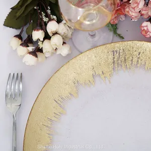 Wedding Tableware Clear Glass Charger Plates With Gold Rimed thumbnail-4