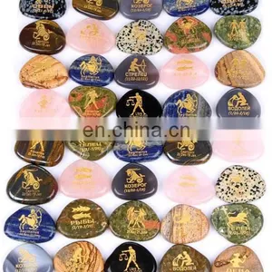 Life Tree Zodiac Symbol Engraved Natural Stone Pendants Charms Logo Label Engraved Pebbles Cobblestone Pendants Charms Hangers thumbnail-3