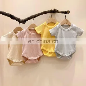 Wholesale Infants & Toddler Solid Color Clothes Baby Spring Autumn Short Sleeve Rib Cotton Romper thumbnail-1