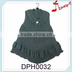 New Fashion Winter Warm Crochet Knit Women Pullover Poncho Sweater Pattern With Ruffles thumbnail-1